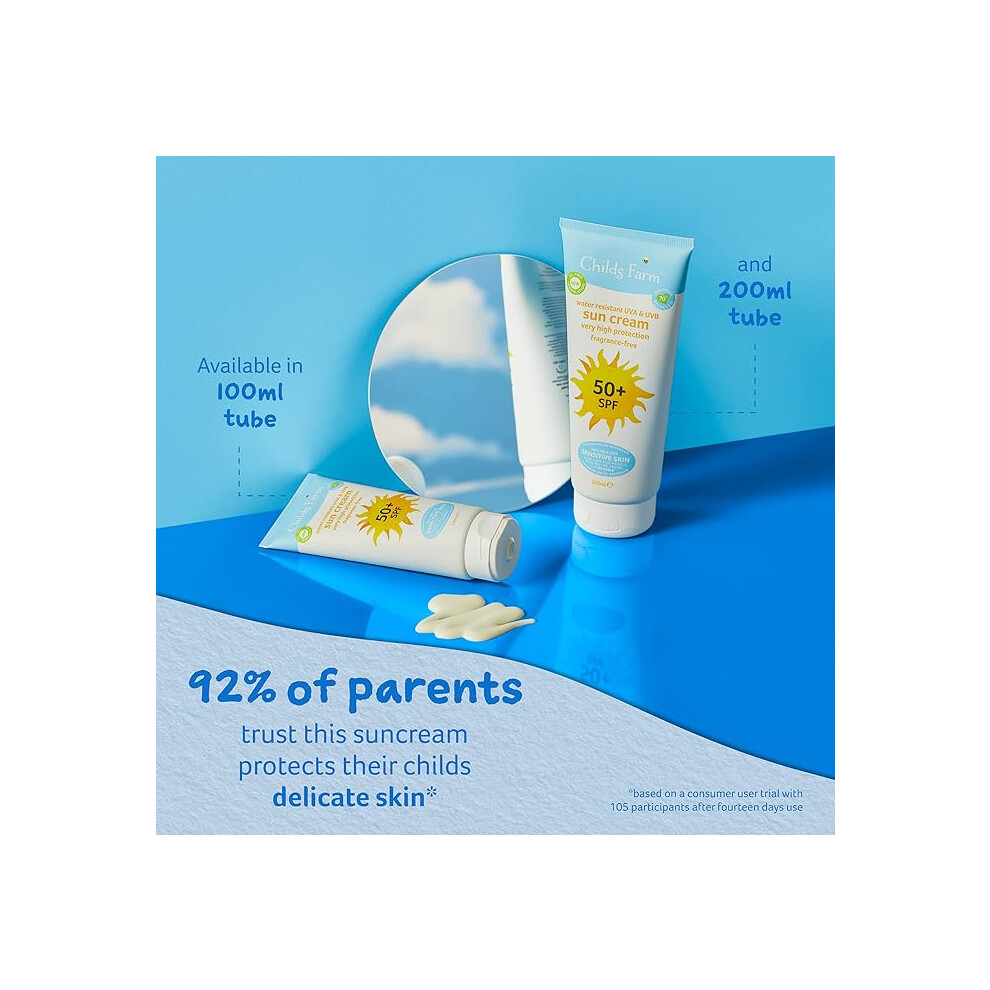 Childs Farm Cream Kids And Baby Sun Spf 50Plus Water Resistant Uva And Uvb Very High Protection Suitable For Dry Sensitive And Eczema Prone Skin 100Ml