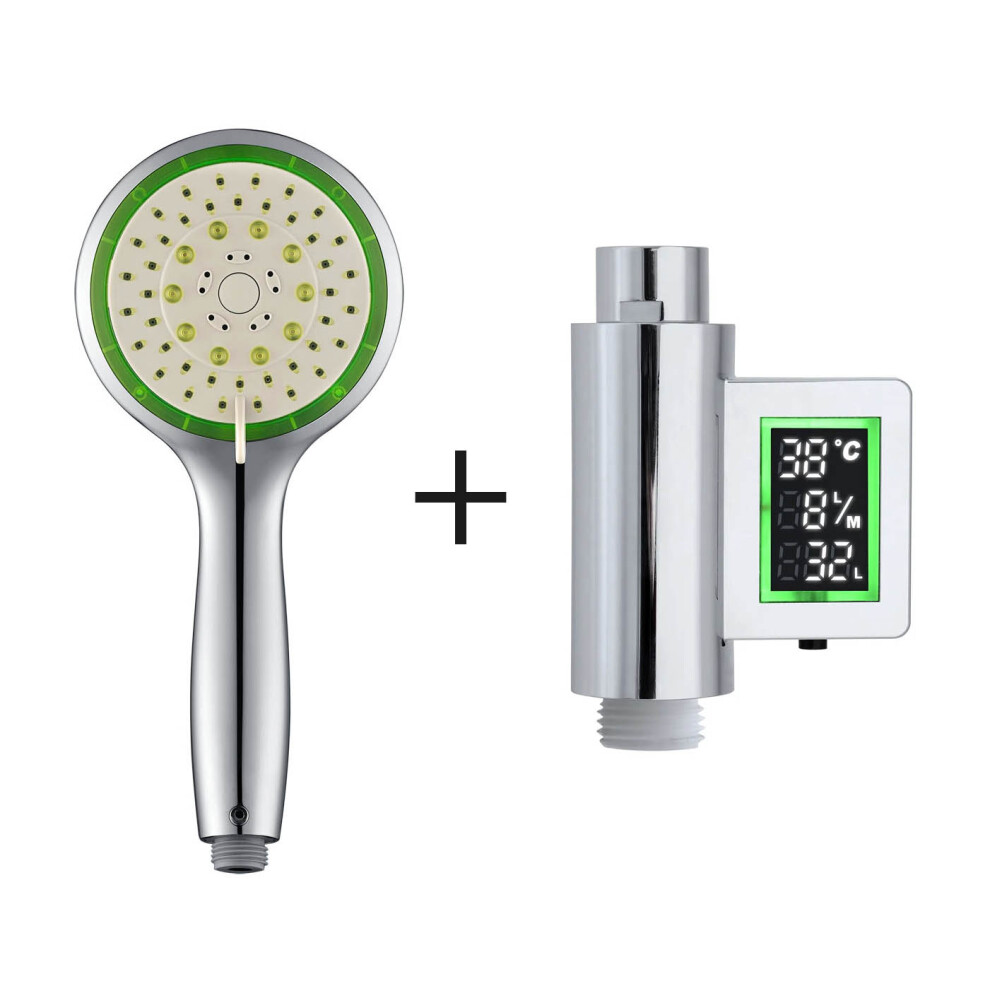 (Eco Water Saving Showerhead â Green 5 Setting Shower Timer with Flow Meter Self Powered) Shower Head & Timer Flow Meter Self Powered Water & Energy