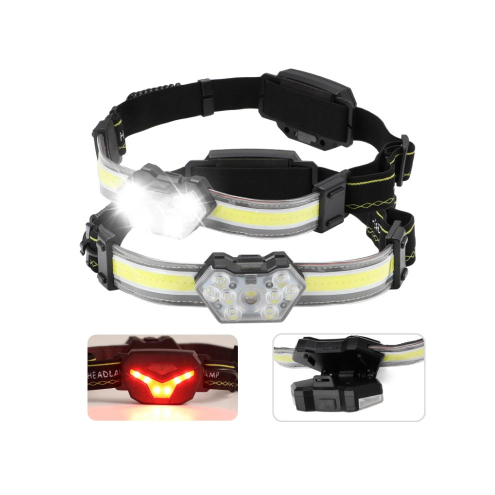 Chronus 2 PCS Wearable LED Headlight, 600 Lumens 270 Wide Beam Head Flashlight with Red Taillight, Rechargeable LED Headlamp, Waterproof