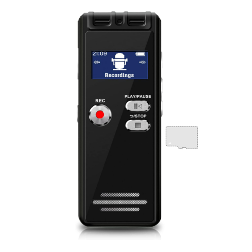 Petit enregistreur audio numérique 16 Go, rechargeable, microSD, extensible, noir