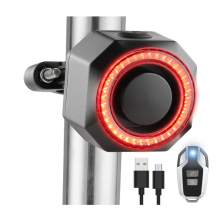 Smart Bike Tail Light Alarm with Remote Bicycle Brake Light Auto On/Off USB C Rechargeable Anti Theft Bike Horn Ultra-Bright Cycling Rear Light(Black)