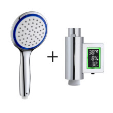 (Eco Water Saving Showerhead – Single Function Round Blue Shower Timer with Flow Meter Self Powered) Shower Head & Timer Flow Meter Self Powered Water & Energy Saving