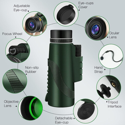 Monocular Adulto 80X100 Hd com Prisma Bak-4 2