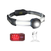 Head Torch USB Rechargeable 500 Lumens XPG + COB LED Headlamp with 210 Degree Illumination & Warning Light - Lightweight Waterproof Head Lamp(Black)