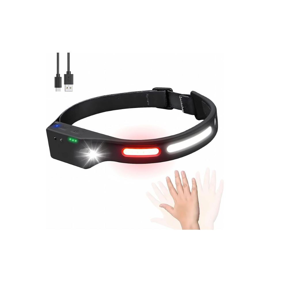 Chronus Headtorch,Rechargeable Head Torch With ,500 Lumens Super Bright Cob Headtorch For Running, Headtorch Camping Led(Black) Red/Light/Black