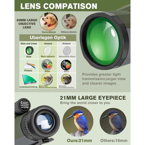 Monocular  10-30X60 com Prisma Bak4 e Lente Fmc 1