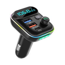 Transmisor FM para coche PD3.0 Tipo C QC3.0 Cargador rápido para coche Llamadas manos libres Soporte para disco U Negro