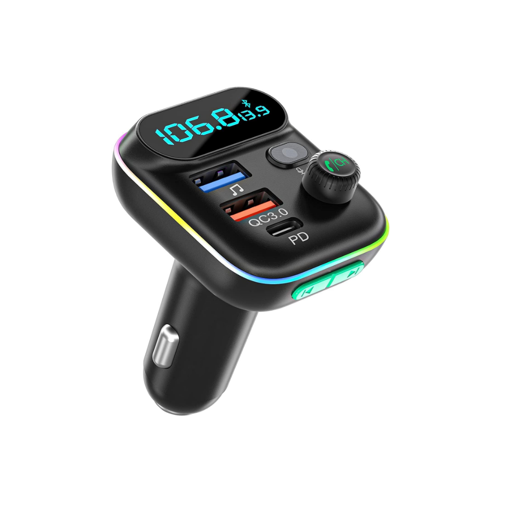Chronus Car Fm Transmitter, Pd3.0 Type C Qc3.0 Car Fast Charger, Hands Free Calling,Support U Disk(Black) Black 9331562977334