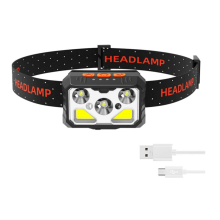 Headlamp Torch -USB Rechargeable Headlamp Waterproof Head Light 6 Modes & Motion Sensor for Hard Hat Work Car Repairing Camping(Black)