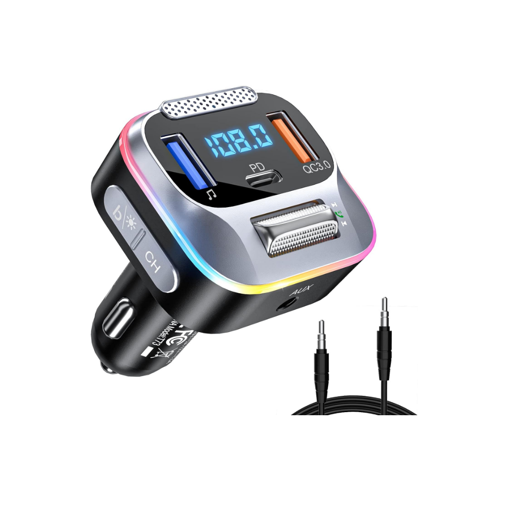 Chronus Bluetooth 5.0 Car Fm Transmitter, Pd+Qc3.0 Car Charger,Aux Bluetooth Radio Music Adapter(Black) Black 9331562977259