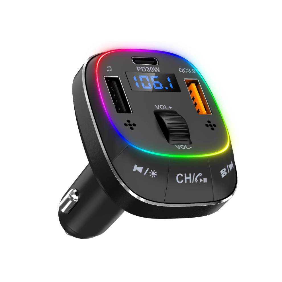 Chronus Bluetooth 5.3 Fm Transmitter, Bluetooth Car Adapter Transmitter Pd 30W Qc3.0 Car Charger, Dual Mics&Bass Boost(Black) Black 9331562980785
