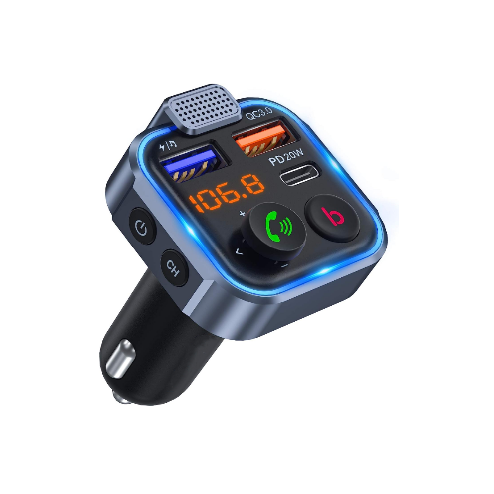 Chronus Car Fm Transmitter, [The Latest Version]Wireless Bluetooth 5.0 Radio Adapter Car Kit, Pd3.0 Type C 20W+Qc3.0 Car Fast Charger(Black) Black 9331562977242