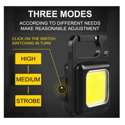 2 Pieces Small Portable Keyring LED Work Light, 500 Lumen COB Work Light, Rechargeable Keychain Mini Torch(Black) 2