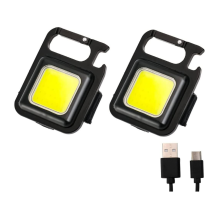 2 Pieces Small Portable Keyring LED Work Light, 500 Lumen COB Work Light, Rechargeable Keychain Mini Torch(Black)