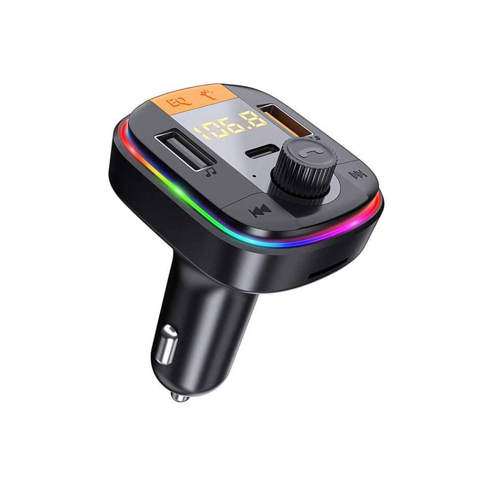 Chronus Car Bluetooth Transmitter, Fm Transmitter With Qc3.0+Pd Car Charger, Hands-Free Calling, Bluetooth Car Adapter With Colorful Lights(Black) Black 9331562980907