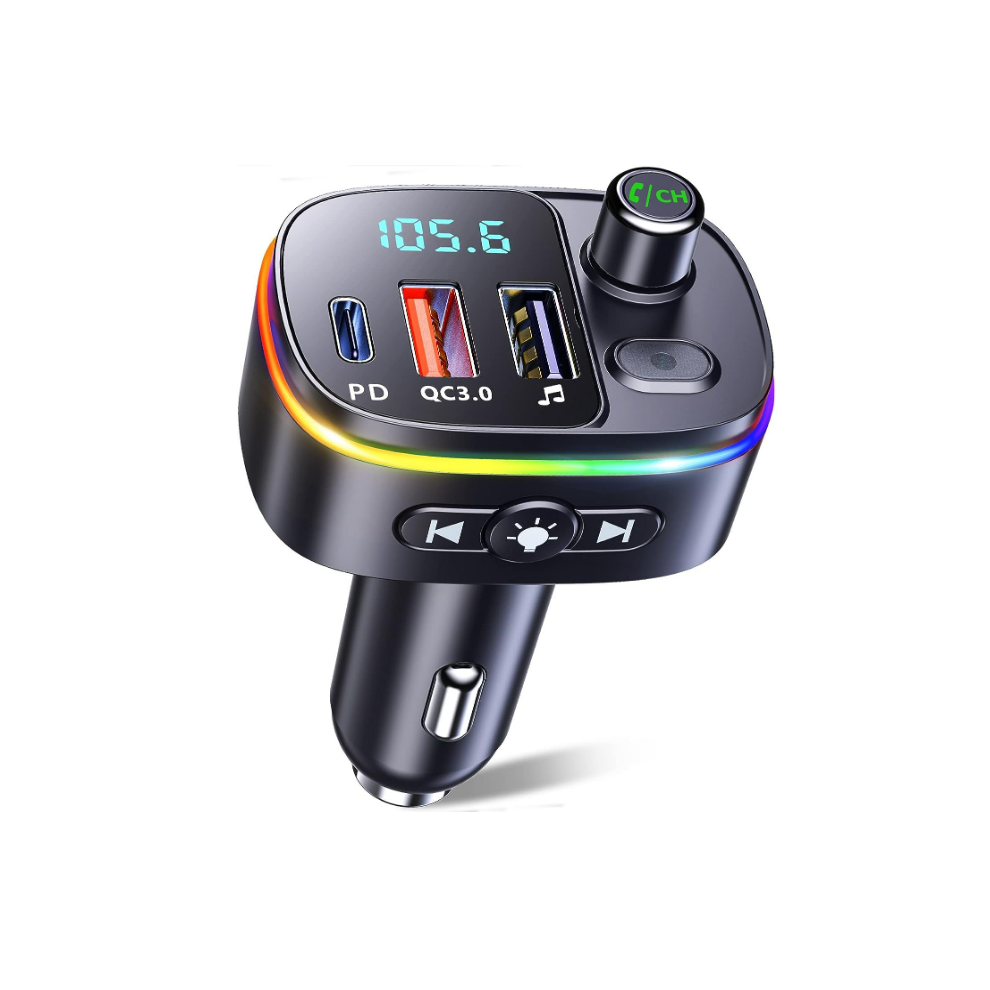 Chronus Bluetooth 5.0 Car Adapter, Qc3.0 & Pd 18W Usb C Car Charger, 9 Rgb Backlit Car Bluetooth Receivers, Fm Transmitter(Black) Black 9331562980877