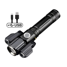 Camping Lights Rechargeable USB Aluminum Alloy Multi-function Three Lamp Holder Airplane-shaped Flashlight Outdoor Lighting(Black)