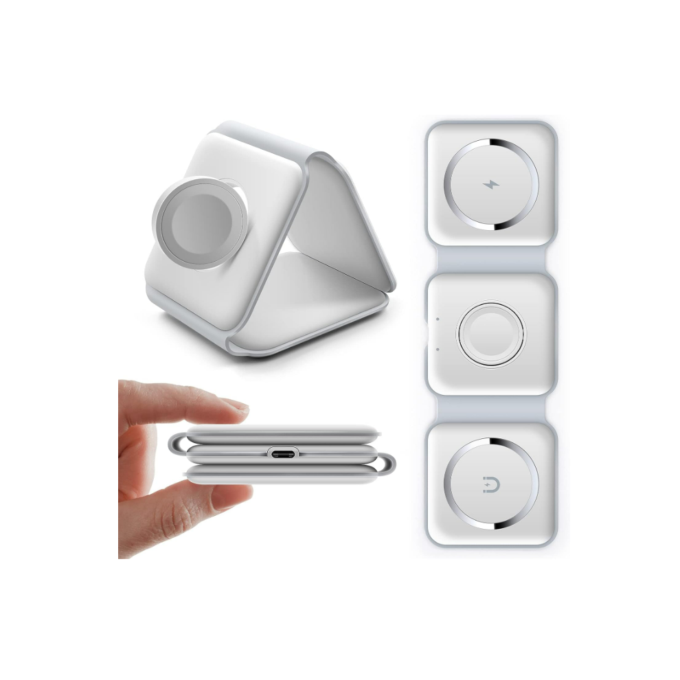 Chronus Wireless Charger,Foldable Travel 3 In 1 Wireless Charging Station 15W Mag-Safe Wireless Charger Stand(White) White 9331562978119