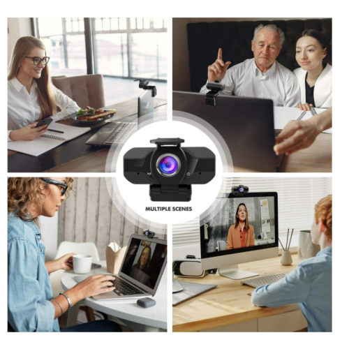 Webcam 1080P avec microphone et cache de confidentialité avec trépied noir 2