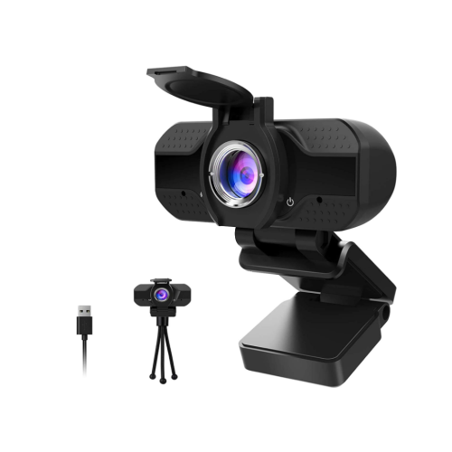 Webcam 1080P avec microphone et cache de confidentialité avec trépied noir