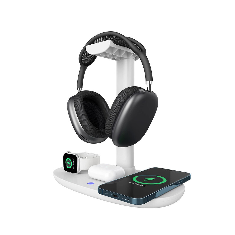 Chronus Headphone Stand With 15w Wireless Charger, 4 In 1 Qi Charging Station Headset Holder For AirPods Max/Pro/2 iWatch 6/5/4/3/2/1/SE iPhone