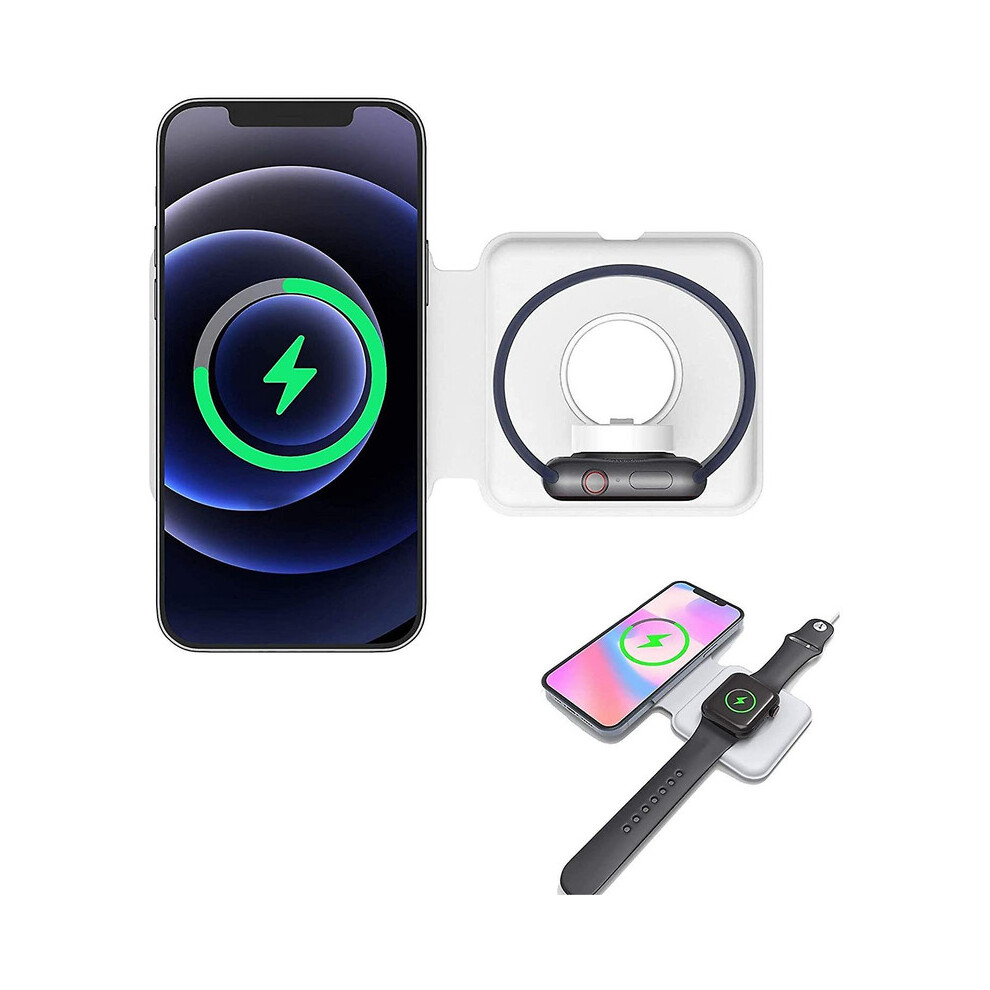 Chronus 2 In 1 Folding Duo Fast Wireless Charger, Qi 3.0 PD 15W Fast Charging For Mag-Safe iPhone 12, Pro, Pro Max, 11, XR, AirPods, Apple Watch With