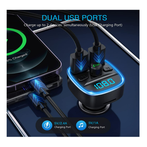 Dual-Port Car FM Transmitter - Fast Charge & Bluetooth 5.0 Hands-Free 1