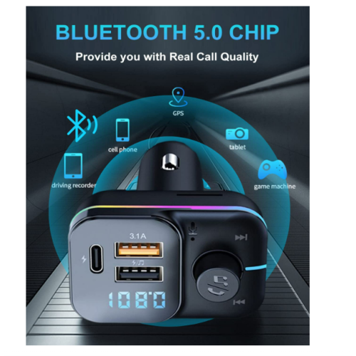 Chronus Bluetooth Car Adapter, FM Bluetooth Transmitter Car Radio, Car Bluetooth Transmitter PD + QC Quick Charge, Bluetooth 5.0(Black) 2