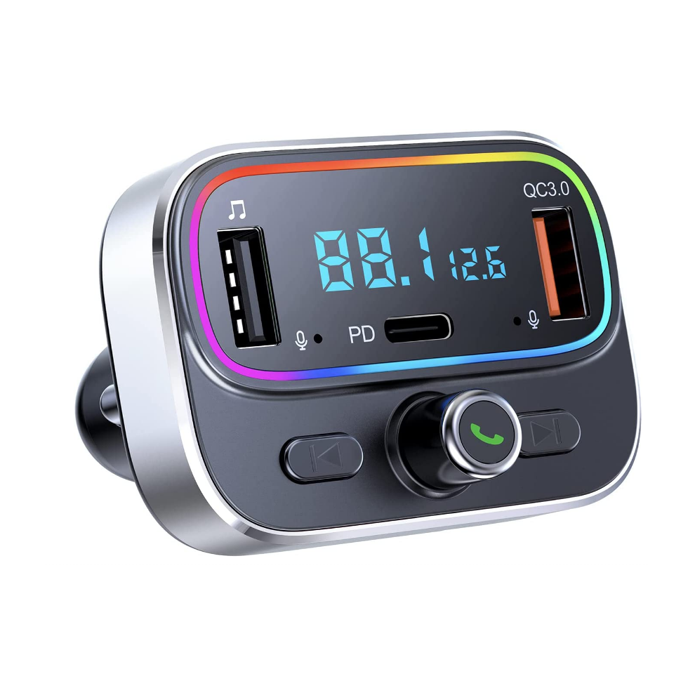Chronus Bluetooth Fm Transmitter For Car Wireless Radio Adapter Kit Handsfree Bluetooth Car Kit Dual Microphone Car Usb Charger Qc 3.0 & Pd 20 9331562947245