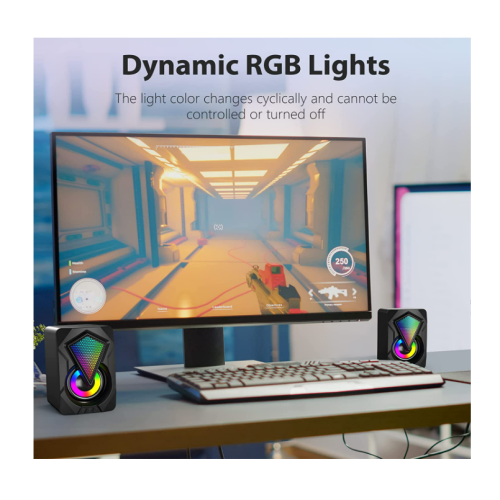 Enceintes d'ordinateur USB 2.0 avec éclairage LED RVB, stéréo et entrée auxiliaire 1