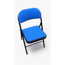 Folding Chair Blue Padded Fabric Lightweight Chair Metal Frame Home Office Chair