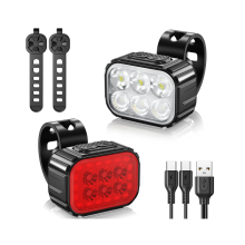 LED Bike Lights Set, USB Rechargeable Brightness 8/12 Modes Options IPX65 Waterproof Bicycle lights, Cycling Front and Rear Light(Black)