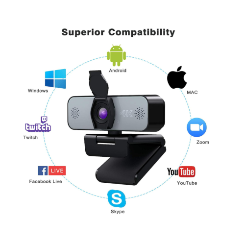 4K Webcam with Microphone Streaming Web Camera for PC,Laptop,Mac,Privacy Cover Video Calling Webcam(Black) 1