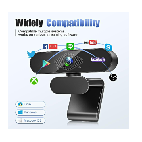 Webcam USB 1080p avec microphone pour PC, Mac, ordinateur portable, Plug and Play, noir 2
