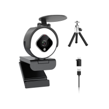 Webcam HD 1080p 60 ips avec microphone et anneau lumineux pour ordinateur de bureau et portable