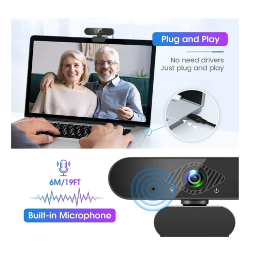 Webcam USB 1080p avec microphone pour PC, Mac, ordinateur portable, Plug and Play, noir 1