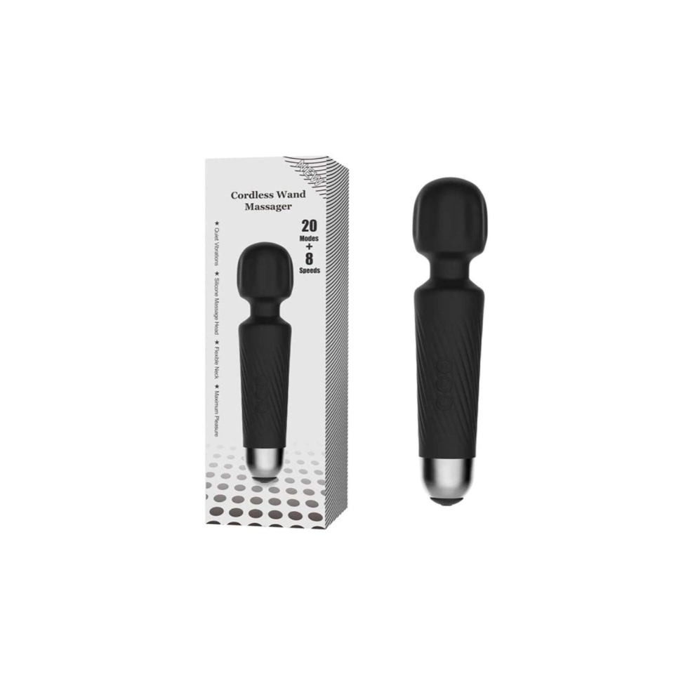 Chronus Black Wireless Magic Wand Massager 12 Mode Silicone Magic Handheld Massager For Back Neck Shoulder Legs Massage (Black)