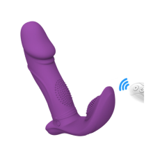 Brinquedos Sexuais Dildo Fivela com Onda Clitoriana, Vibradores para Ponto G e ?nus, Controle Remoto, Roxo