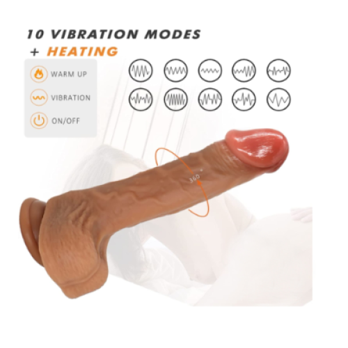 Vibrador realista de 9,8 polegadas, aquecido, sem fio, cor de pele 1