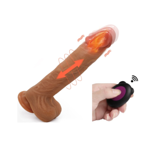Vibrador realista de 9,8 polegadas, aquecido, sem fio, cor de pele