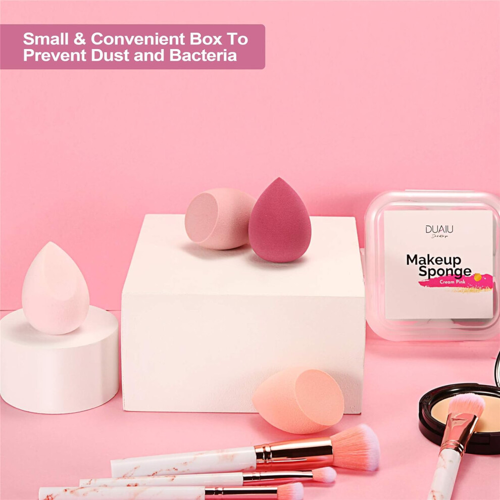 DUAIU 4 Pack Beauty Blender Foundation Sponges Set 4 Color Latex Free with 1 Sponge Holder Case for Liquid Foundation Powder Sunscreen and Cream