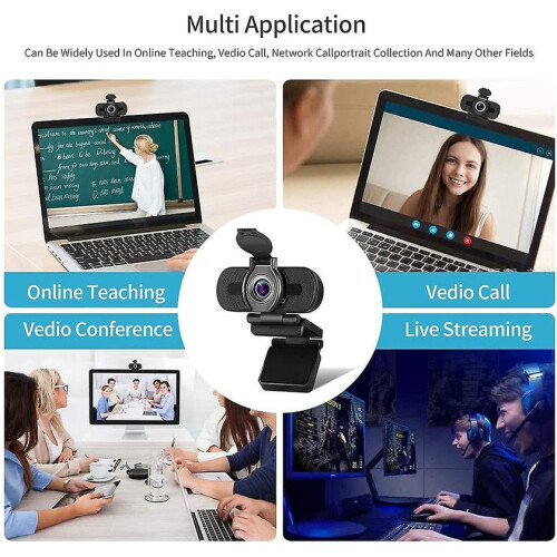Webcam 1080P com microfone, desktop Plug and Play e webcam para laptop(Preto) 2
