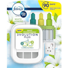 Febreze Ambi Pur 3Volution, Air Freshener Plug-In Starter Kit, 60 ml (20 x 3), Odour Eliminator & Prevention, White Jasmine