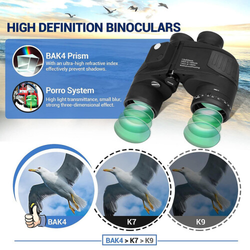 Chronus 10x50 Marine Binoculars Professional for Adults, Waterproof Bak4 FMC Long Distance for Bird Watching Travel with Compass,(black) 2