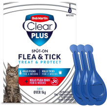 Bob Martin Clear Plus Spot On Flea Treatment Cats and Kittens Kills Fleas Ticks Lice and Flea Eggs (3 Pipettes)