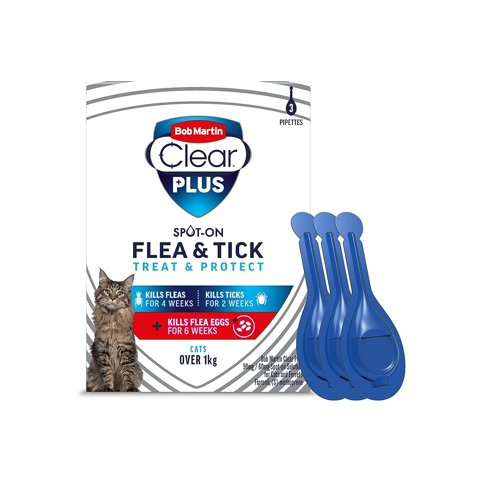 Bob Martin Clear Plus Spot On Flea Treatment Cats And Kittens Kills Fleas Ticks Lice And Flea Eggs (3 Pipettes)