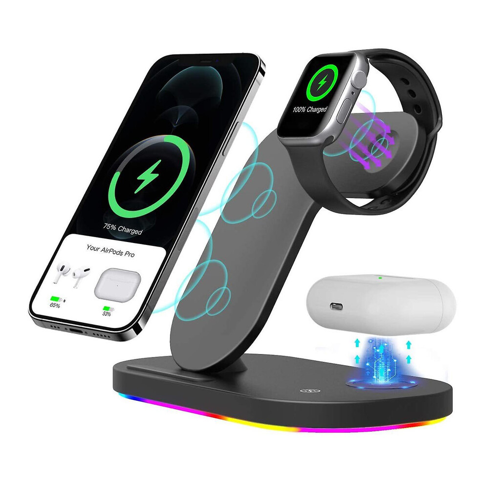Chronus Wireless Charging Station, 3 In 1 Wireless Charger Dock For Apple Watch 6 Airpods Pro, 15W Qi Fast Charger Stand Holder Compatible With Iphone 7780787390855