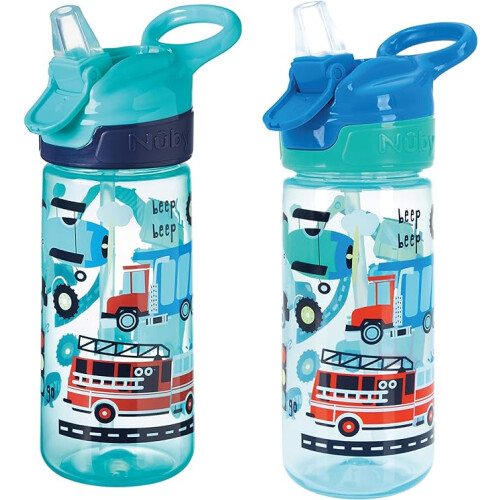 Nuby Nuby Super Quench Water Bottle-No Spill Active Toddler Sippy Cup 540ml Carry Handle Freeflow Dishwasher Steriliser 18 Months Plus, Traffic Pack of 2