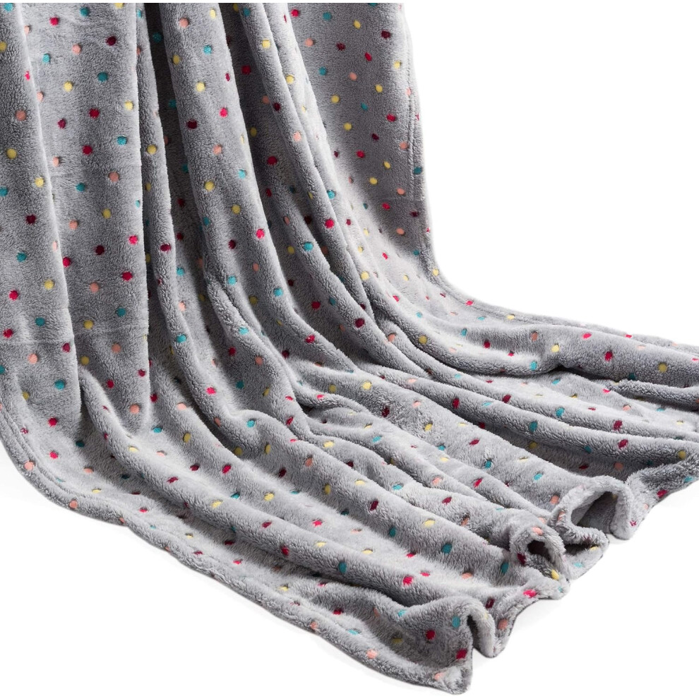 (Grey) Fleece Throw Blanket Warm Polka Dot Super Soft