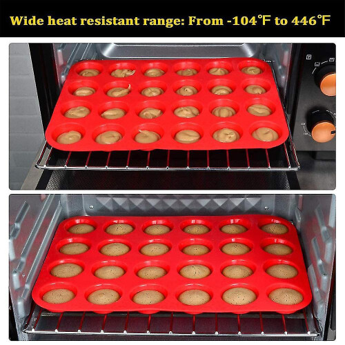 Silicone Muffin Pan Mini 24 Cups Cupcake Pan, Baking Pan 1 Pack Red 1
